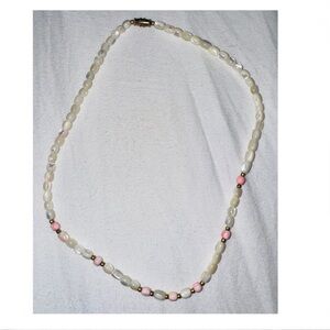 Elegant White and Pink Beaded Necklace
